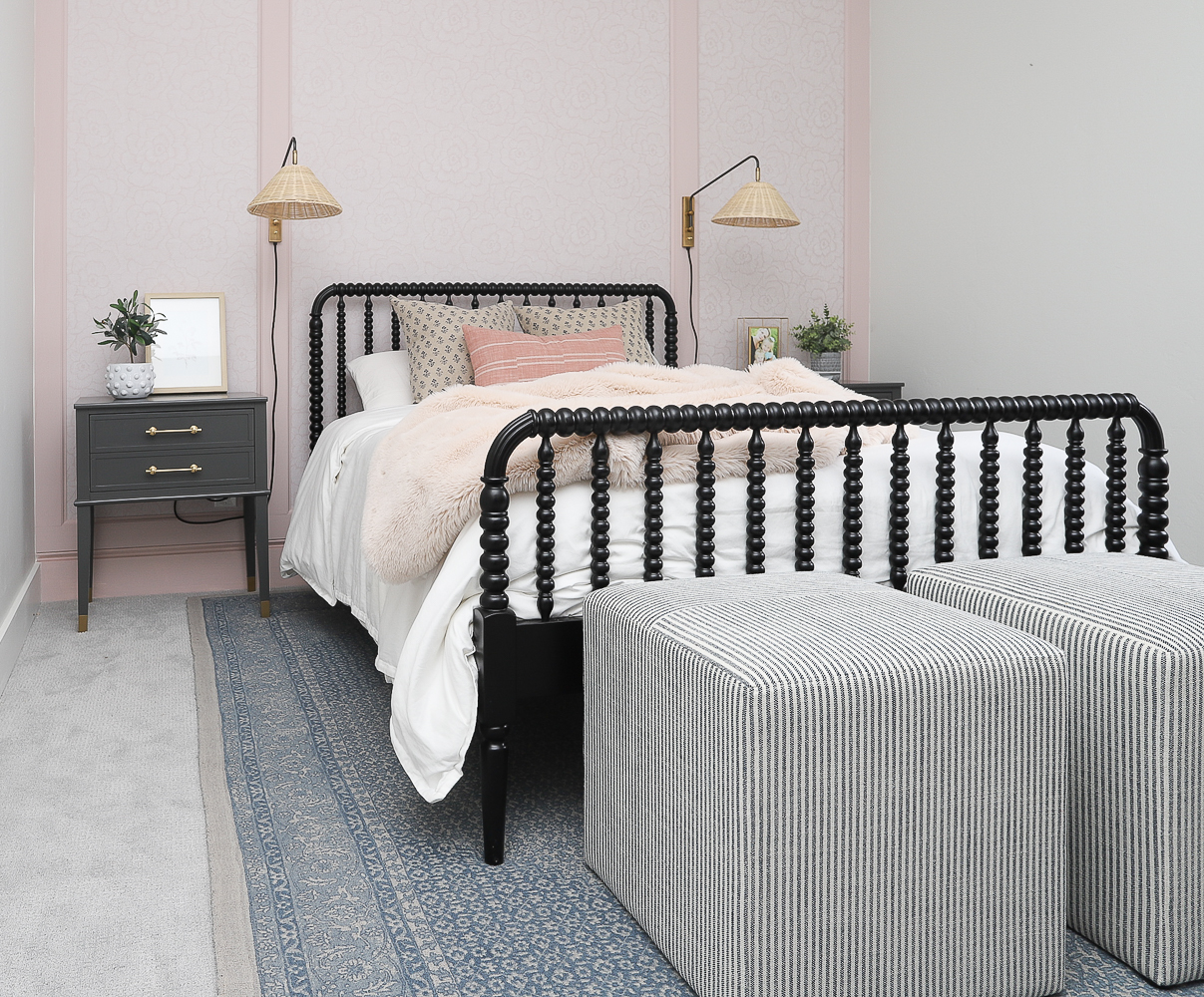 bed, sconces, and decor